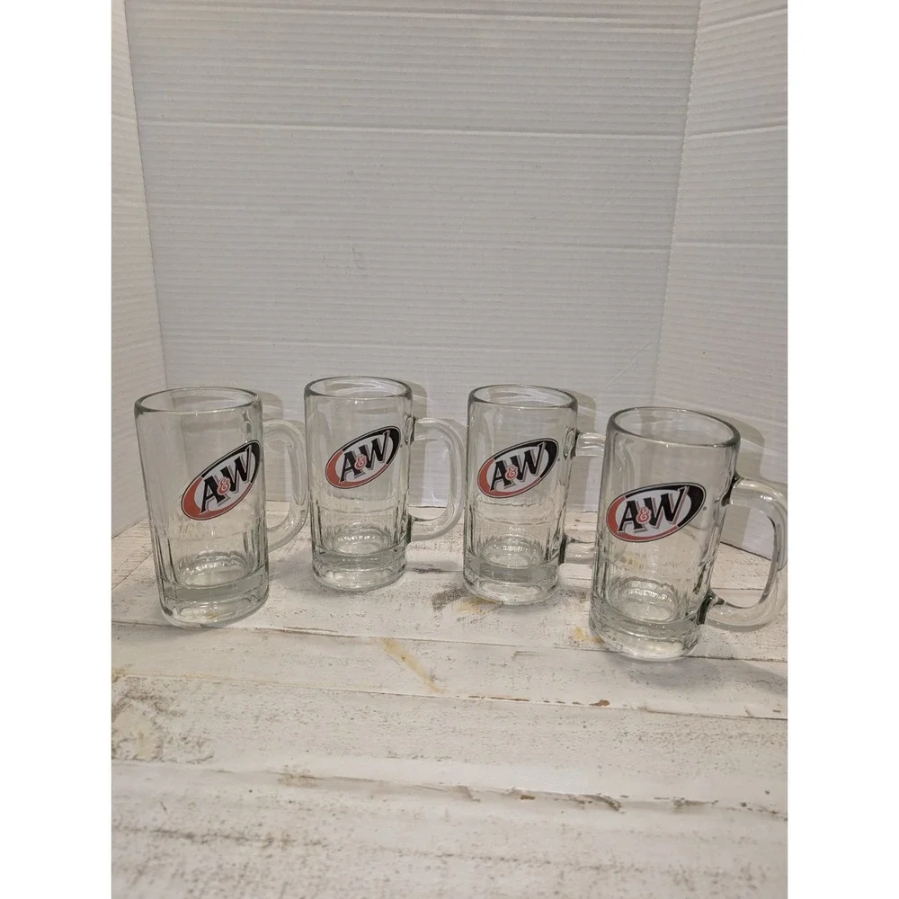 A&W Root Beer Mugs Set of 4 Vintage Heavy Glass, 6-inch Tall